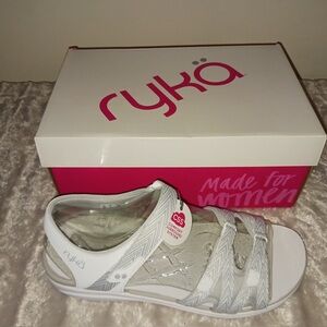 Ryka White and Gray Strappy Sandals